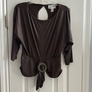 Joseph Ribkoff Vintage Snakeskin Brown Blouse with Belted Detail Women’s 6
